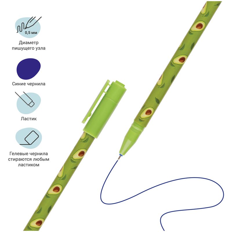 Ручка гелевая стираемая MESHU "Avocado" синяя, 0,5мм, корпус ассорти