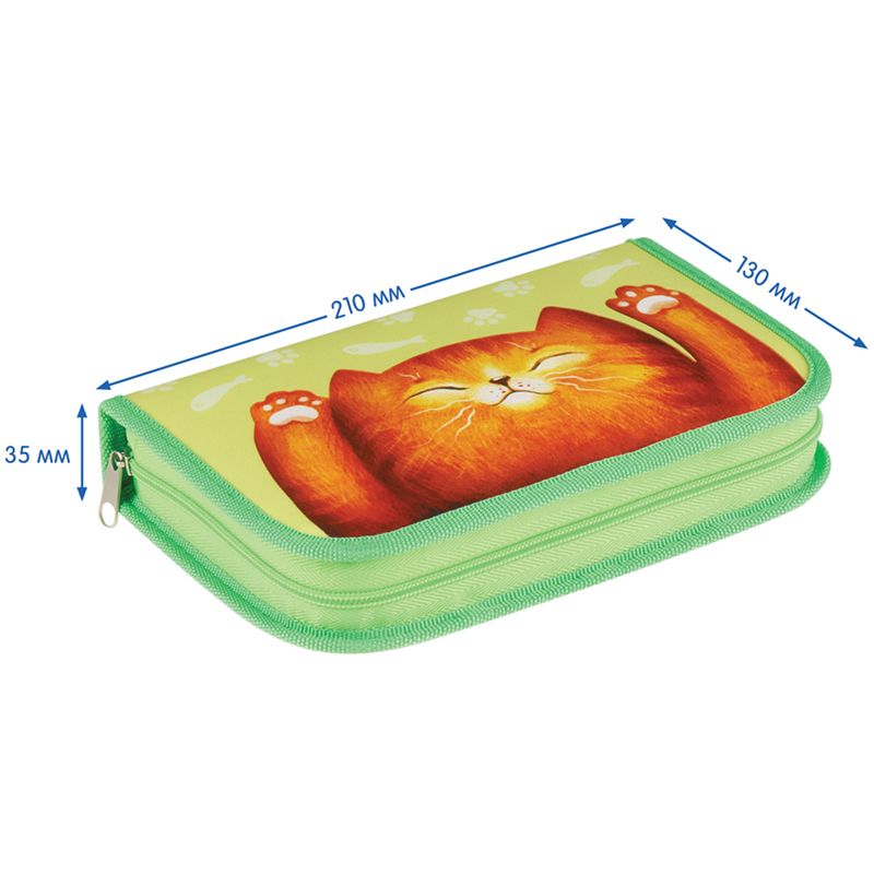 Пенал 1 отделение, 210*130 Мульти-Пульти "Lazy Cat", две откидные секции, ткань