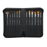 Кисти художественные набор 12 шт. в черном пенале, синтетика, BRAUBERG ART CLASSIC, № 0-14 + веерная, 200966