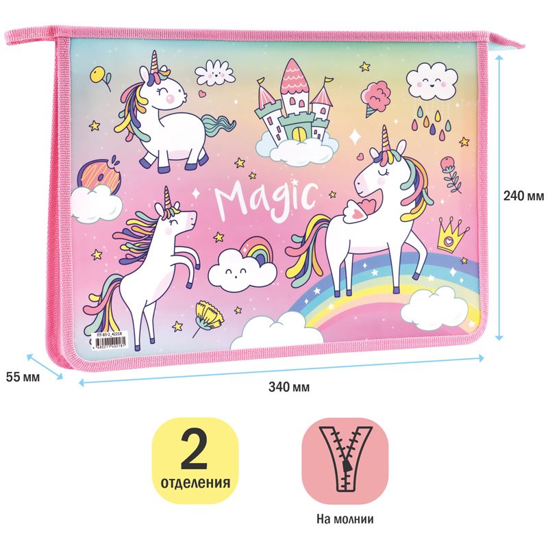 Папка для тетрадей 2 отделения А4 ArtSpace "Magic", пластик, на молнии