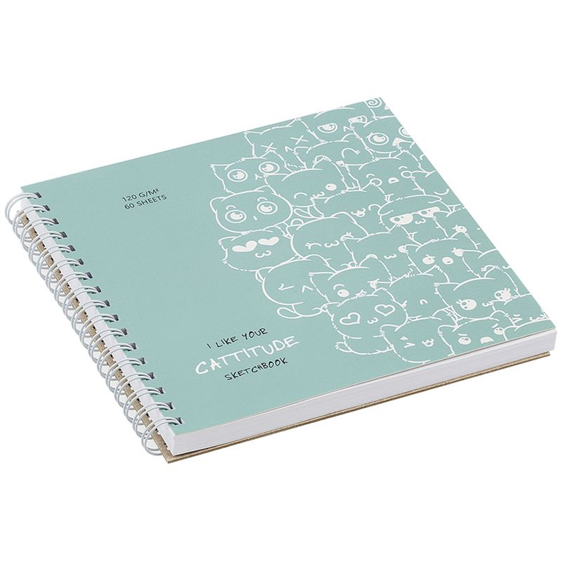 Скетчбук 60л., 150*150 MESHU "Cat wave", на гребне, выб. лак, soft-touch, 120г/м2