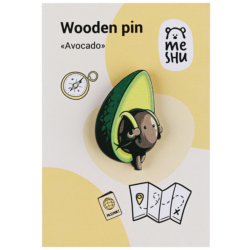 Значок деревянный MESHU "Avocado", прямая УФ-печать, 2,6*3,9см