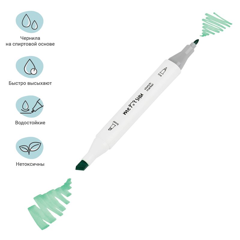 Набор двусторонних маркеров для скетчинга MESHU 100цв., основные цвета, корпус трехгранный, пулевид./клиновид.наконечники, текстильный чехол на молнии