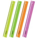 Линейка пластиковая 25 см ПИФАГОР, прозрачная, неоновая, ассорти, 210791