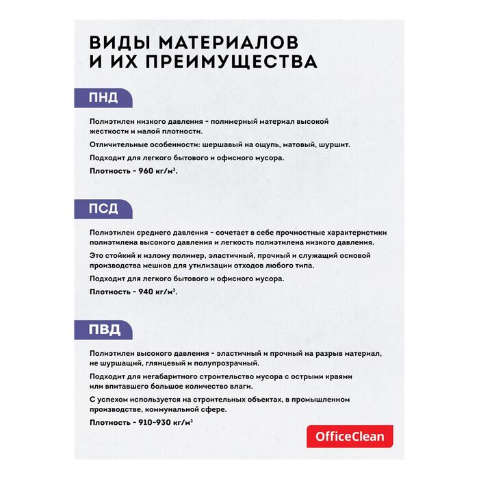 Мешки для раздельного сбора мусора 120л OfficeClean ПВД, 70*108см, 38мкм, 10шт., прочные, синие, в рулоне