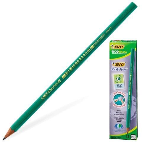 Карандаш чернографитный BIC, 1 шт., "Evolution", HB, без резинки, пластиковый, корпус зеленый, заточенный, 8803112