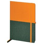 Блокнот А5 (148х218 мм), BRAUBERG "DUO" под кожу с резинкой, 80 л., клетка, оранжевый/зеленый, 113435