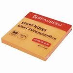 Блок самоклеящийся (стикеры) BRAUBERG НЕОНОВЫЙ 76х76 мм, 90 листов, оранжевый, 111349