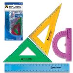 Набор чертежный средний BRAUBERG "Crystal" (линейка 20 см, 2 угольника, транспортир), цветной, 210296