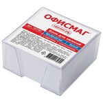 Блок для записей ОФИСМАГ в подставке прозрачной, куб 9х9х5 см, белый, белизна 95-98%, 127797