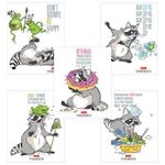 Тетрадь, А5, 48 л., HATBER, скоба, клетка, обложка картон, "Прикольный Енот" (5 видов в спайке), 48Т5В1