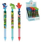 Ручка шариковая автоматическая MESHU "Dinosaurs" синяя, 0,5мм, грип, корпус ассорти, с топпером