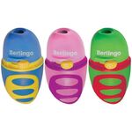 Точилка пластиковая Berlingo "Riddle" 1 отверстие, контейнер, c регулятором заточки грифеля, ассорти