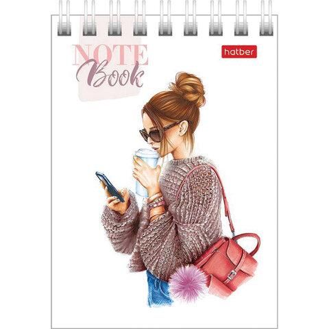 Блокнот МАЛЫЙ ФОРМАТ А7 75х105 мм, 60 л., гребень, картон, клетка, HATBER "Happy time", 60Б7В1гр