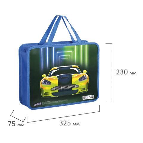 Папка на молнии с ручками ЮНЛАНДИЯ А4, 1 отделение, пластик, ширина 80 мм, "Neon car", 270118