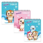 Блокнот МАЛЫЙ ФОРМАТ А6 108х146 мм, 60 л., гребень, картон, клетка, ЮНЛАНДИЯ, "ПИНГВИНЯТА", 129832