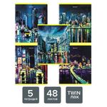 Тетради КОМПЛЕКТ 5 шт. А5, 48 л., BRAUBERG, скоба, клетка, TWIN лак, "Night City", 404396