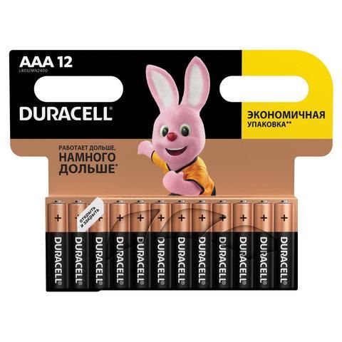 Батарейки КОМПЛЕКТ 12 шт, DURACELL Basic, AAA (LR03, 24А), алкалиновые, мизинчиковые, блистер