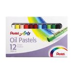 Пастель масляная художественная PENTEL "Oil Pastels", 12 цветов, круглое сечение, картонная упаковка, PHN4-12