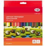 Карандаши цветные Гамма "Мультики", 24цв., трехгранные, заточен., картон. упак., европодвес