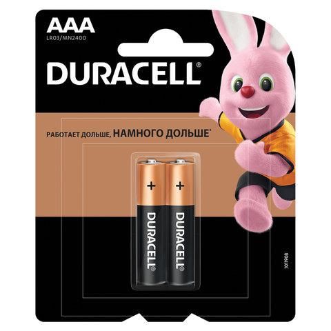 Батарейки КОМПЛЕКТ 2 шт., DURACELL Basic, AAA (LR03, 24А), алкалиновые, мизинчиковые, блистер