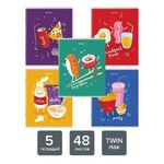 Тетради КОМПЛЕКТ 5 шт. А5, 48 л., BRAUBERG, скоба, клетка, TWIN лак, "Funny Food", 404397