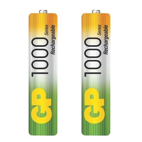 Батарейки аккумуляторные КОМПЛЕКТ 2 шт., GP, AAA (HR03), Ni-Mh, 1000 mAh, блистер, 100AAAHC-2DECRC2, 100AAAHC2DECRC2