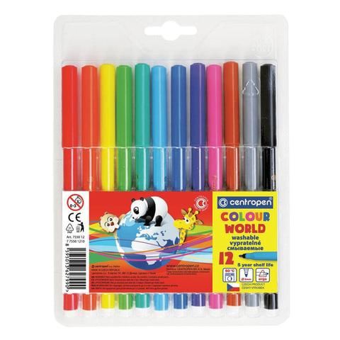 Фломастеры 12 ЦВЕТОВ CENTROPEN "Colour World", круглые, смываемые, 7550/12TP, 7 7550 1284