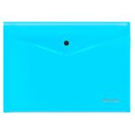 Папка-конверт на кнопке Berlingo "Neon" А4, 200мкм, прозрачная голубой неон