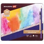 Карандаши художественные цветные акварельные BRAUBERG ART PREMIERE, 24 цвета, грифель 4 мм, металл, 181534