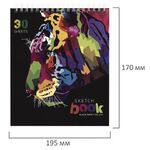 Скетчбук, черная бумага 120 г/м2, 170х195 мм, 30 л., гребень, цветная фольга, твин лак, "Тигр", 97699