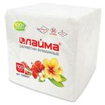 Салфетки бумажные 100 штук, 24х24 см, LAIMA, белые, 100% целлюлоза, 126907