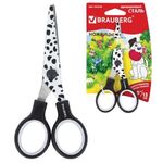 Ножницы BRAUBERG "Kid Series", 130 мм чёрно-белые с цветной печатью "Далматин", закругленные, 232276