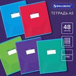Тетрадь А5, 48 л., BRAUBERG, скоба, клетка, выборочный лак, "Классика" (5 видов в спайке), 404344