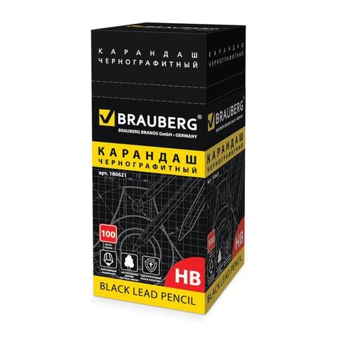 Карандаш чернографитный BRAUBERG, 1 шт., "Touch line", НВ, корпус черный, заточенный, 180621