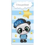 Конверт для денег "С ДНЁМ РОЖДЕНИЯ!", Панда, голубой, 166х82 мм, фольга, ЗОЛОТАЯ СКАЗКА, 113763