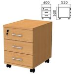 Тумба подкатная "Монолит", 400х520х530 мм, 3 ящика, замок, цвет бук бавария, ТМ25.1