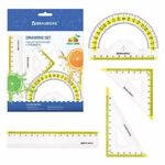 Набор чертежный малый BRAUBERG "FRESH ZONE" (линейка 15 см, 2 треугольника, транспортир), желтая шкала, 210762