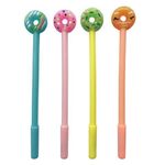 Ручка с топпером шариковая ЮНЛАНДИЯ "Пончик", корпус ассорти, СИНЯЯ, пишущий узел 0,7 мм, 143799