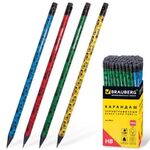 Карандаш чернографитный BRAUBERG, 1 шт., "Fuete", НВ, c ластиком, черное дерево, корпус ассорти, 180634