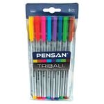 Ручки шариковые масляные PENSAN "Triball Colored", НАБОР 8 шт., АССОРТИ, узел 1 мм, линия письма 0,5 мм, 1003/PVC8