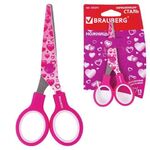 Ножницы BRAUBERG "Kid Series", 130 мм, малиновые, с цветной печатью "Сердечки", закругленные, 232275