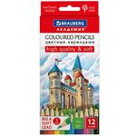Карандаши цветные мягкие BRAUBERG АКАДЕМИЯ, 12 цветов, шестигранные, грифель 3 мм, 181864