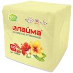 Салфетки бумажные 100 штук, 24х24 см, LAIMA, жёлтые (пастельный цвет), 100% целлюлоза, 126908