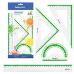 Набор чертежный большой BRAUBERG "FRESH ZONE" (линейка 30 см, 2 треугольника, транспортир) с салатовой шкалой, 210764