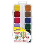 Краски акварельные ЮНЛАНДИЯ "ВЕСЁЛЫЙ ШМЕЛЬ", медовые, 24 цвета, квадратные кюветы, пластик, 192363