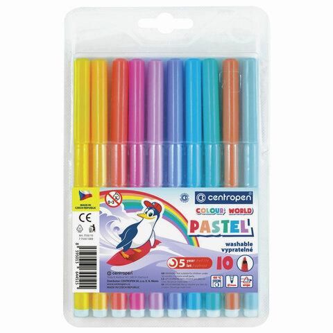 Фломастеры ПАСТЕЛЬНЫЕ 10 ЦВЕТОВ CENTROPEN "Colour World Pastel", смываемые, 7550/10TP, 7 7550 1087