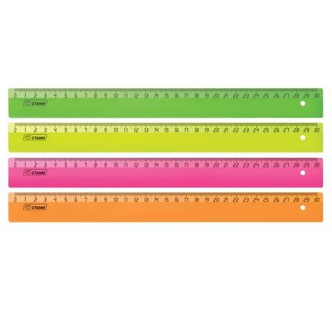 Линейка пластиковая, 30 см, "Neon Crystal", неоновая, ассорти, ЛН31