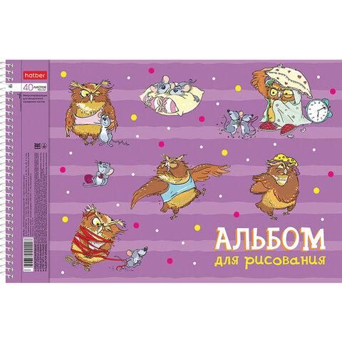 Альбом для рисования А4 40 л., спираль, обложка картон, HATBER, 205х290 мм, "Забавы" (4 вида в спайке), 40А4Всп