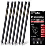 Карандаши чернографитные BRAUBERG НАБОР 12 шт., "Black Jack", 2Н-4В, без резинки, черные, дерево, заточенные, 180620